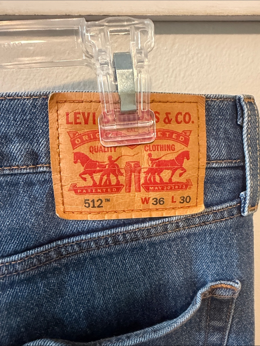 Levi's 512  36x30 Straight Jeans in Blue with Tan Patch